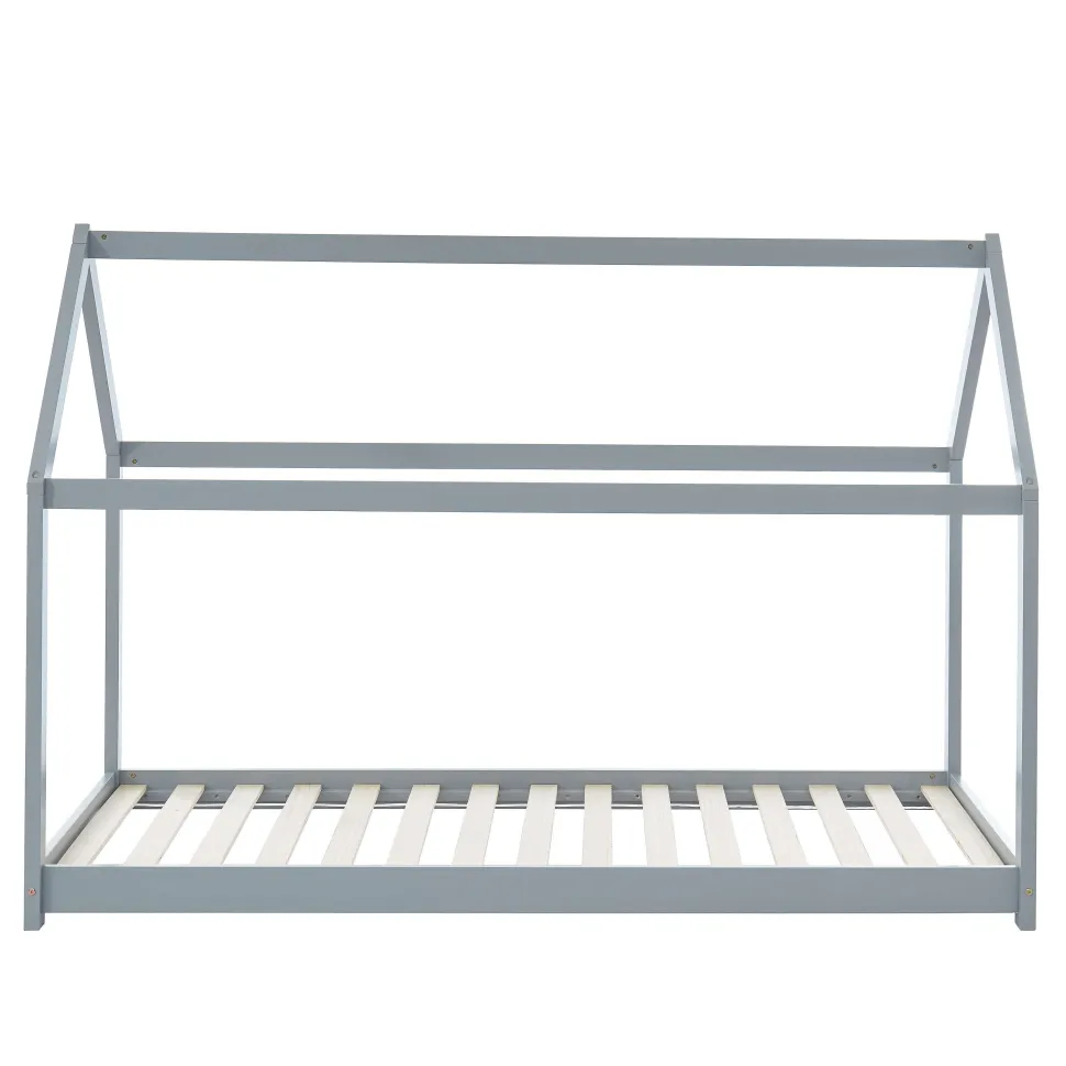 Lit Enfant Cabane Tiny Pin Gris Sommier 90X190Cm