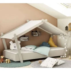 Lodge Lit 90X200 Sommier Inclus Gris Clair