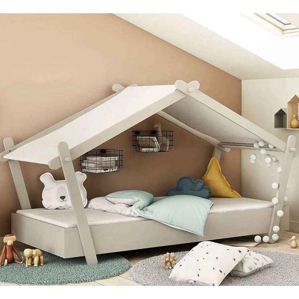 Lodge Lit 90X200 Sommier Inclus Gris Clair