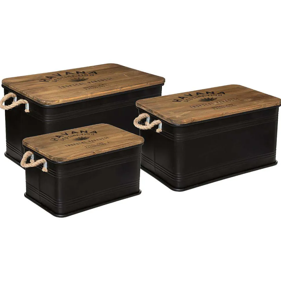 Malle Metal Bois Noir Cuba D.60.1X37.8X33.1Cm