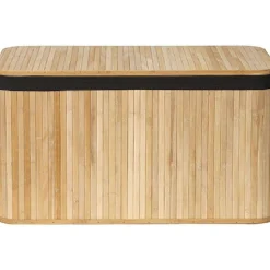 Malle Rectangulaire 75.5X38.5X42.5Cm Bambou Tissu Lin Noir