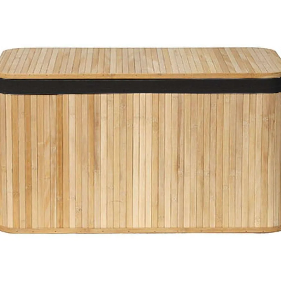 Malle Rectangulaire 75.5X38.5X42.5Cm Bambou Tissu Lin Noir