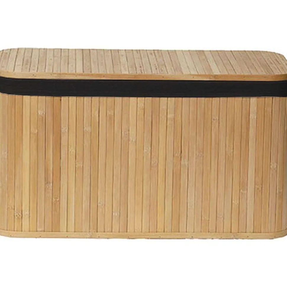 Malle Rectangulaire 66.5X29X38Cm Bambou Tissu Lin Noir