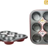 Moule 6 Muffins Acier Anti Adherent Rouge Rossana