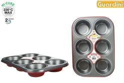 Moule 6 Muffins Acier Anti Adherent Rouge Rossana