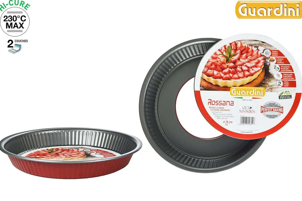 Moule Tarte Amovible D28Cm Acier Anti Adherent Rouge Rossana
