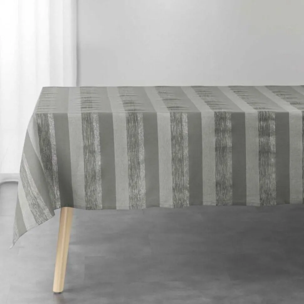 maxibazar Nappe 140X240 Cm Coton Metallise Eldora Gris Argent