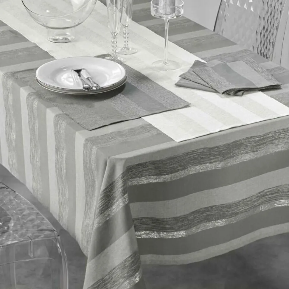 maxibazar Nappe 140X240 Cm Coton Metallise Eldora Gris Argent