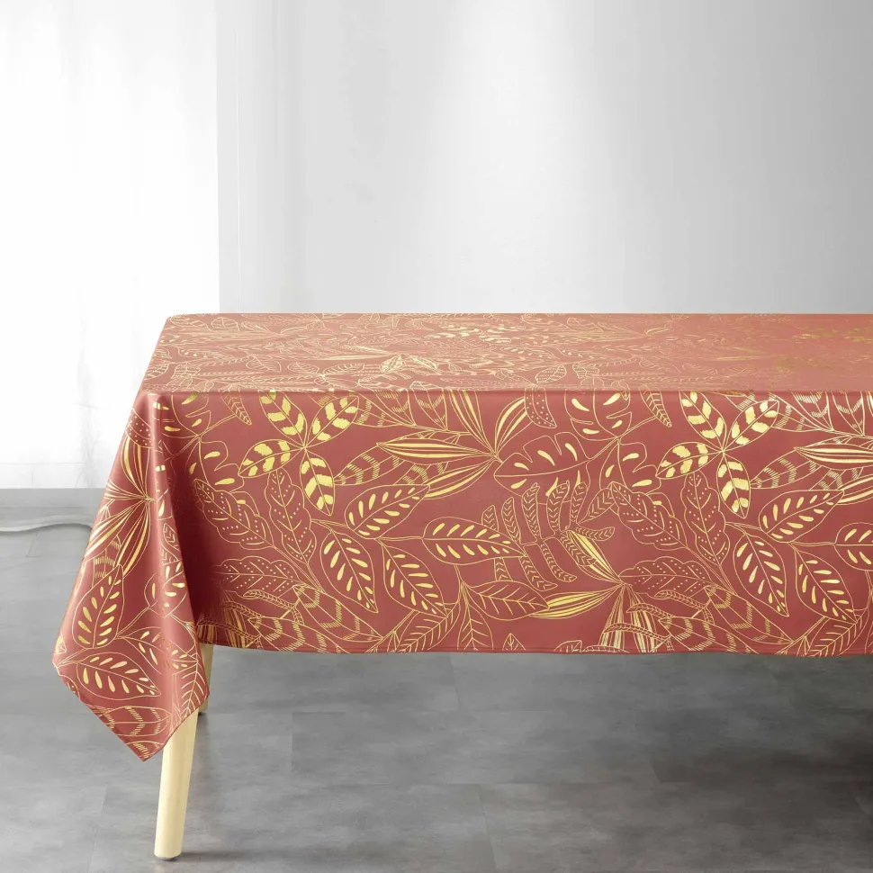 maxibazar Nappe 150X240Cm Metallise Belflor Terracotta Or
