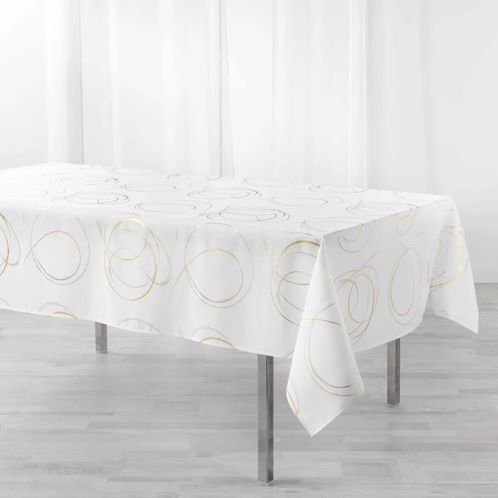 maxibazar Nappe 150X240Cm Metallise Bully Blanc Or