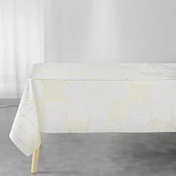 maxibazar Nappe 150X240Cm Metallise Lineor Blanc Or