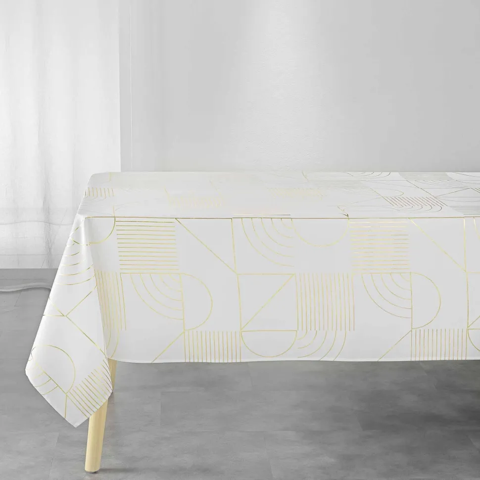 maxibazar Nappe 150X240Cm Metallise Lineor Blanc Or