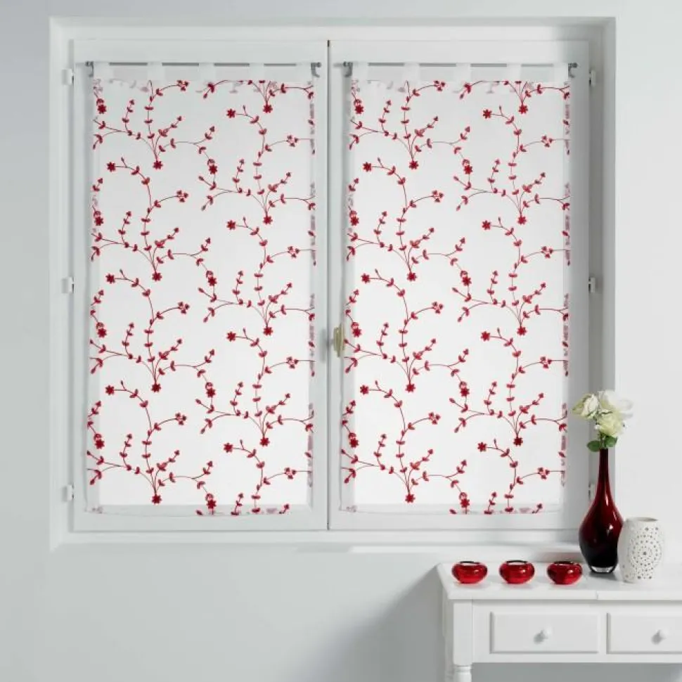 maxibazar Paire Droite Passants 2X60X120Cm Petite Fleur Blanc Rouge