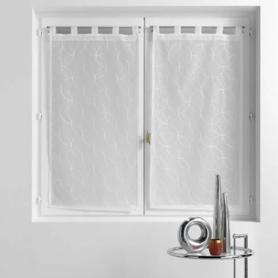 maxibazar Paire Droite Passants 2X60X120Cm Brode Olympia Blanc