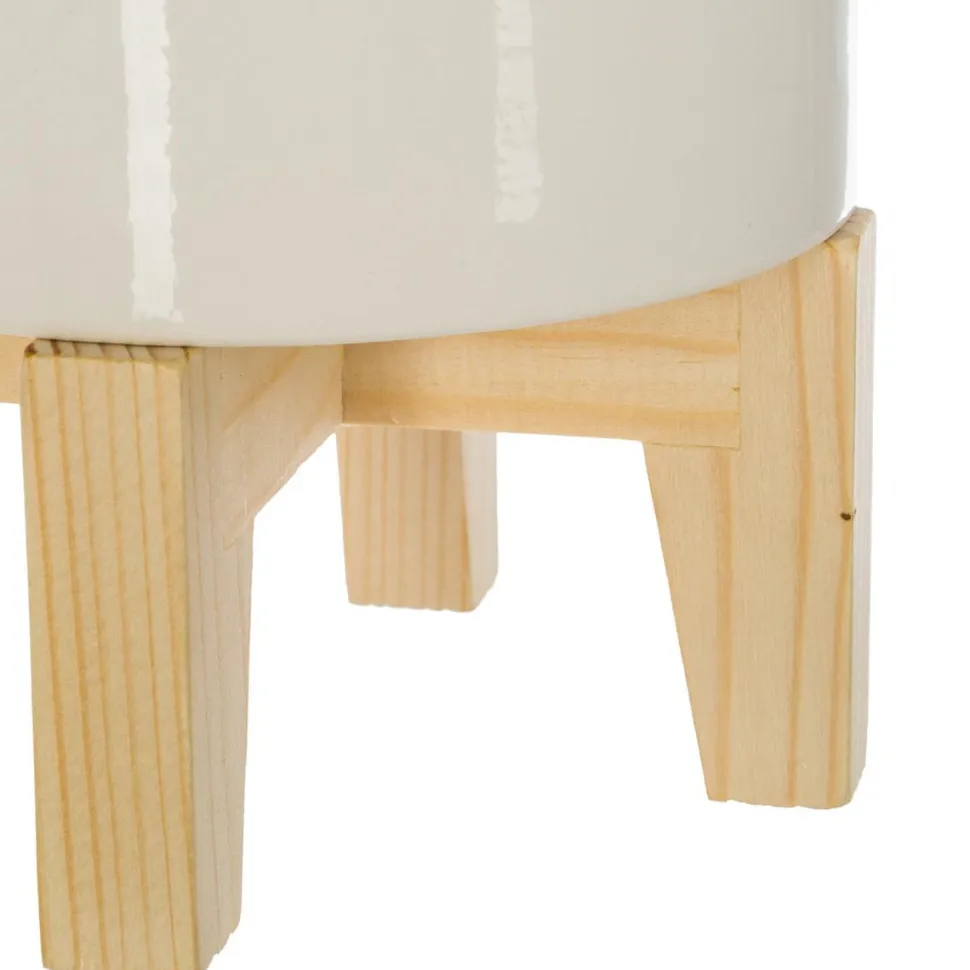 Atmosphera Palmier Ceramique Pied Bois H.72Cm