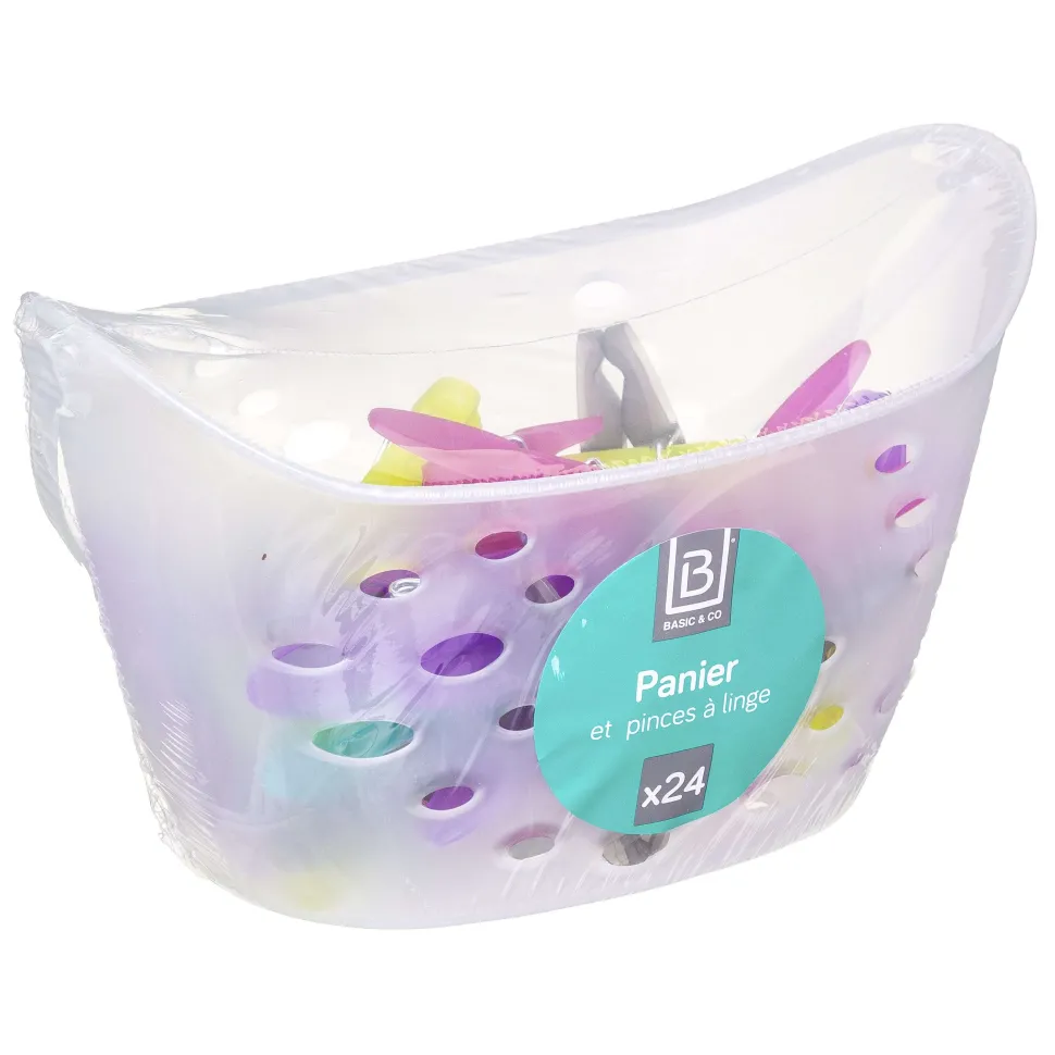 Panier 24 Pinces A Linge Translucide