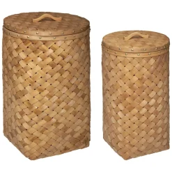maxibazar Panier Bois Clair Linge D.31X54.5Cm