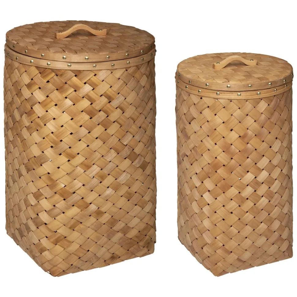 maxibazar Panier Bois Clair Linge D.31X54.5Cm