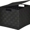 Panier Carre Polyester Avec Couvercle Noir Taille L