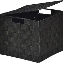 Panier Carre Polyester Avec Couvercle Noir Taille L