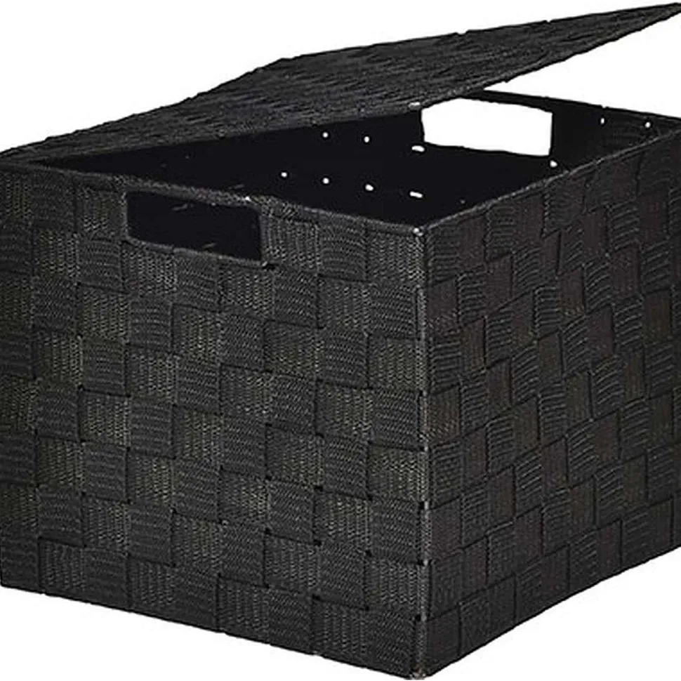 Panier Carre Polyester Avec Couvercle Noir Taille L