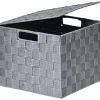 Panier Carre Polyester Avec Couvercle Gris Taille M