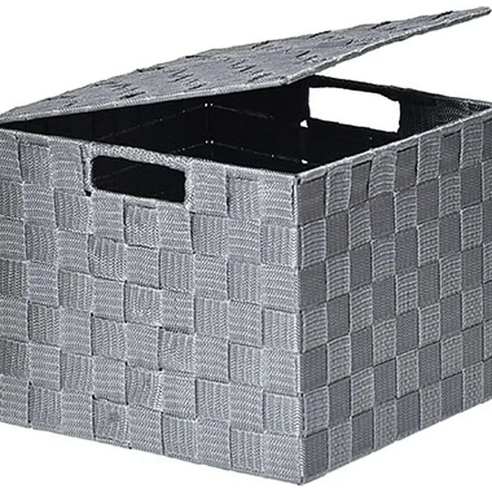Panier Carre Polyester Avec Couvercle Gris Taille M