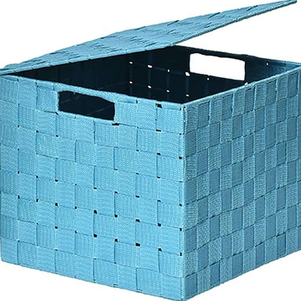 Panier Carre Polyester Avec Couvercle Turquoise Taille L