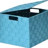 Panier Carre Polyester Avec Couvercle Turquoise Taille M