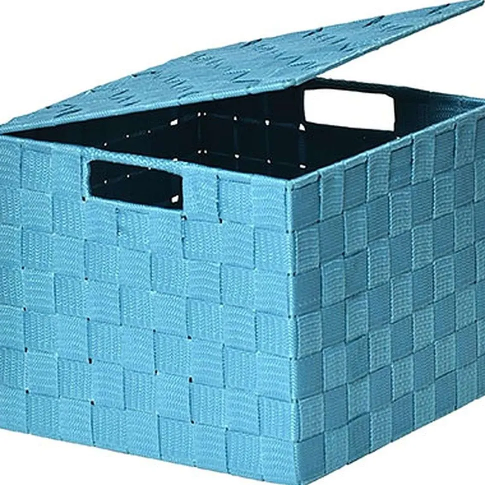 Panier Carre Polyester Avec Couvercle Turquoise Taille M