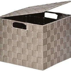 Panier Carre Polyester Avec Couvercle Taupe Taille M
