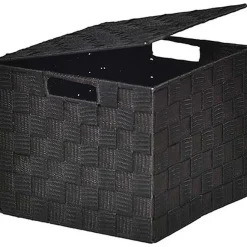 Panier Carre Polyester Avec Couvercle Noir Taille M