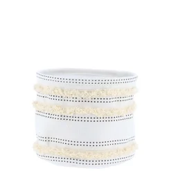 Panier Coton Imprime Deco Franges Naturel 17X14Cm