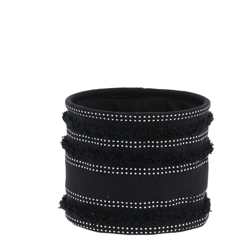 Panier Coton Imprime Deco Franges Noir 17X14Cm
