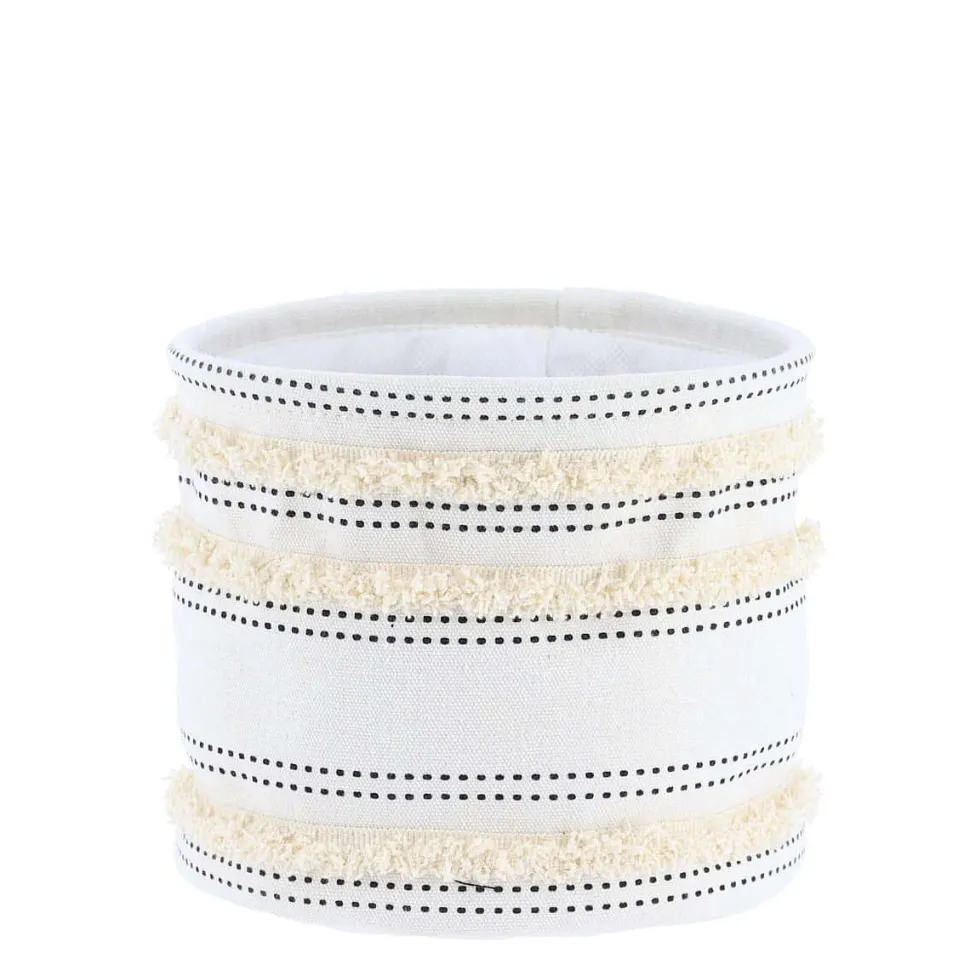 Panier Coton Imprime Deco Franges Naturel 19X16Cm