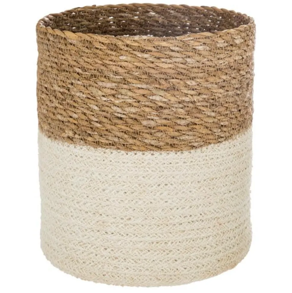 maxibazar Panier Jute Seagrass Blanc D.24X24Cm