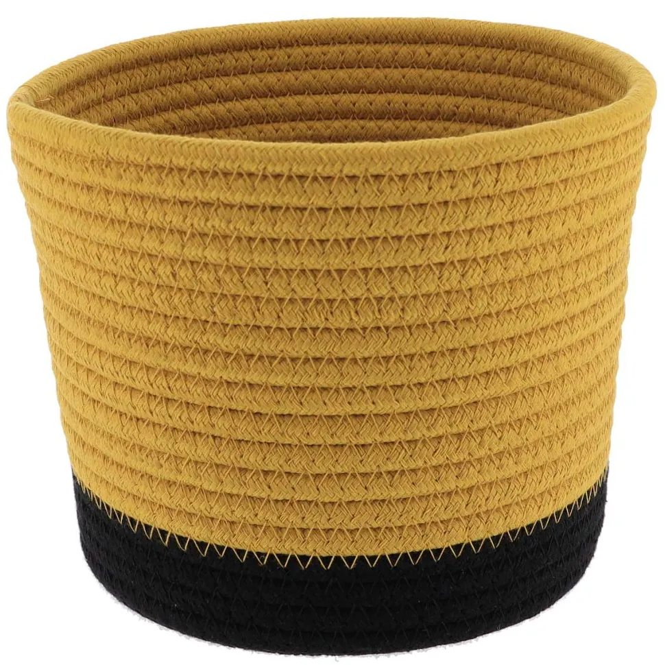 Panier Rond Coton Ocre Noir D.19X16Cm