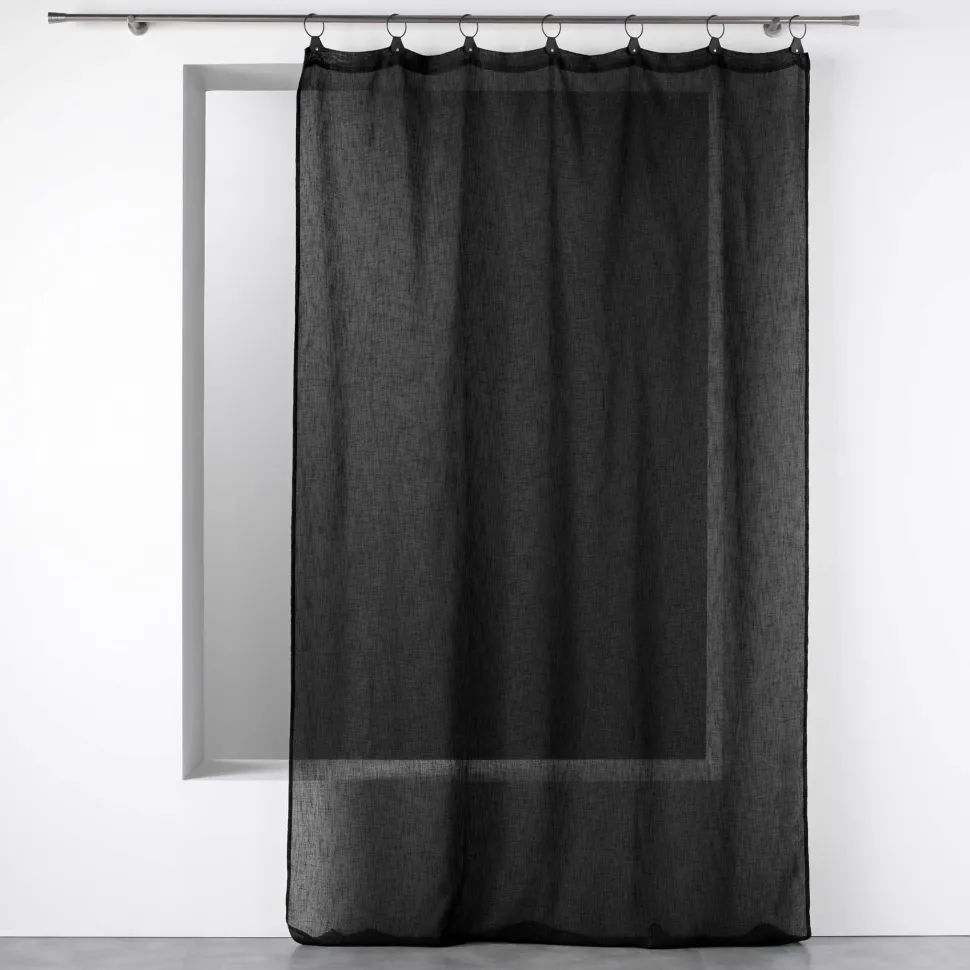 maxibazar Panneau A Anneaux 140X280Cm Voile Tisse Linka Noir
