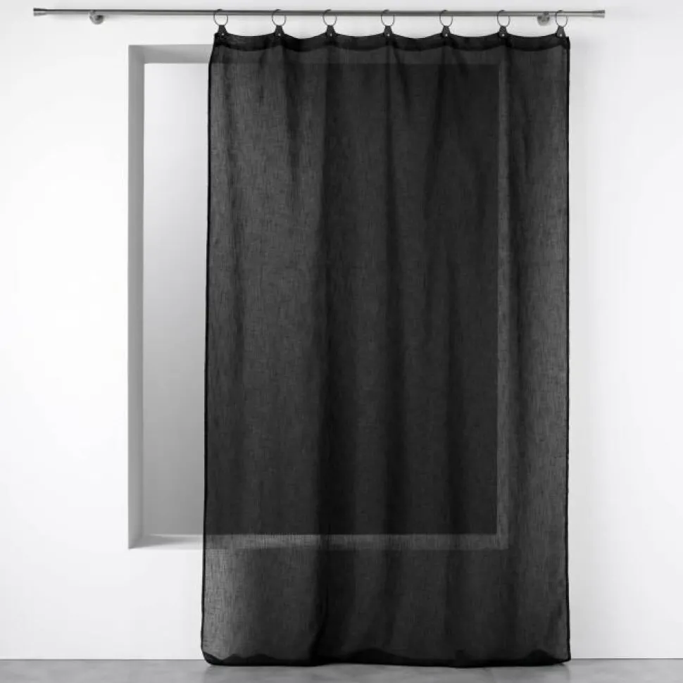 maxibazar Panneau Anneaux 140X240Cm Voile Tisse Linka Noir