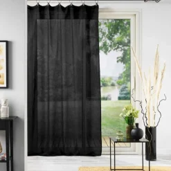 maxibazar Panneau Anneaux 140X240Cm Voile Tisse Linka Noir