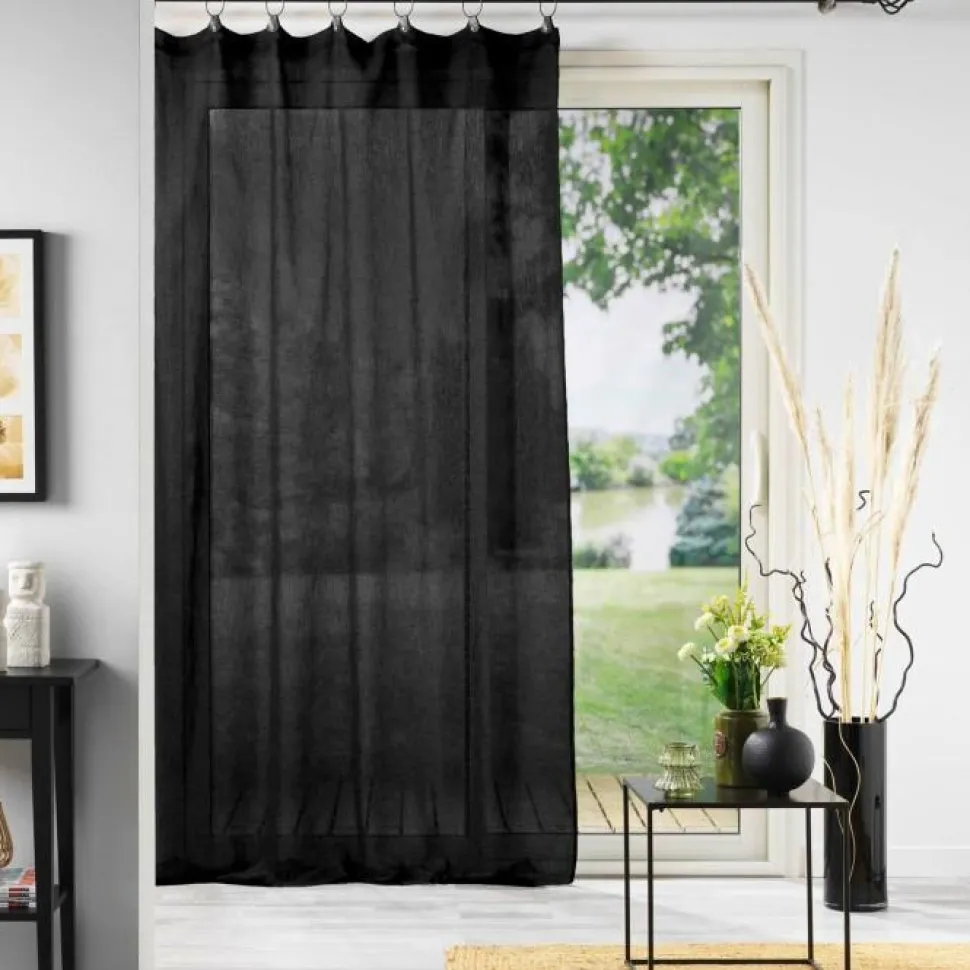 maxibazar Panneau Anneaux 140X240Cm Voile Tisse Linka Noir