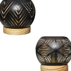 maxibazar Photophore Boule Led Base Bois