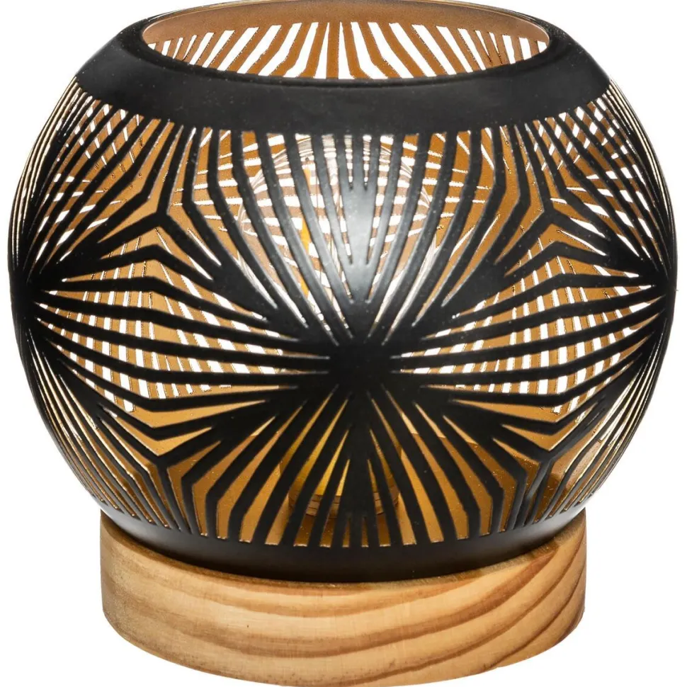 maxibazar Photophore Boule Led Base Bois