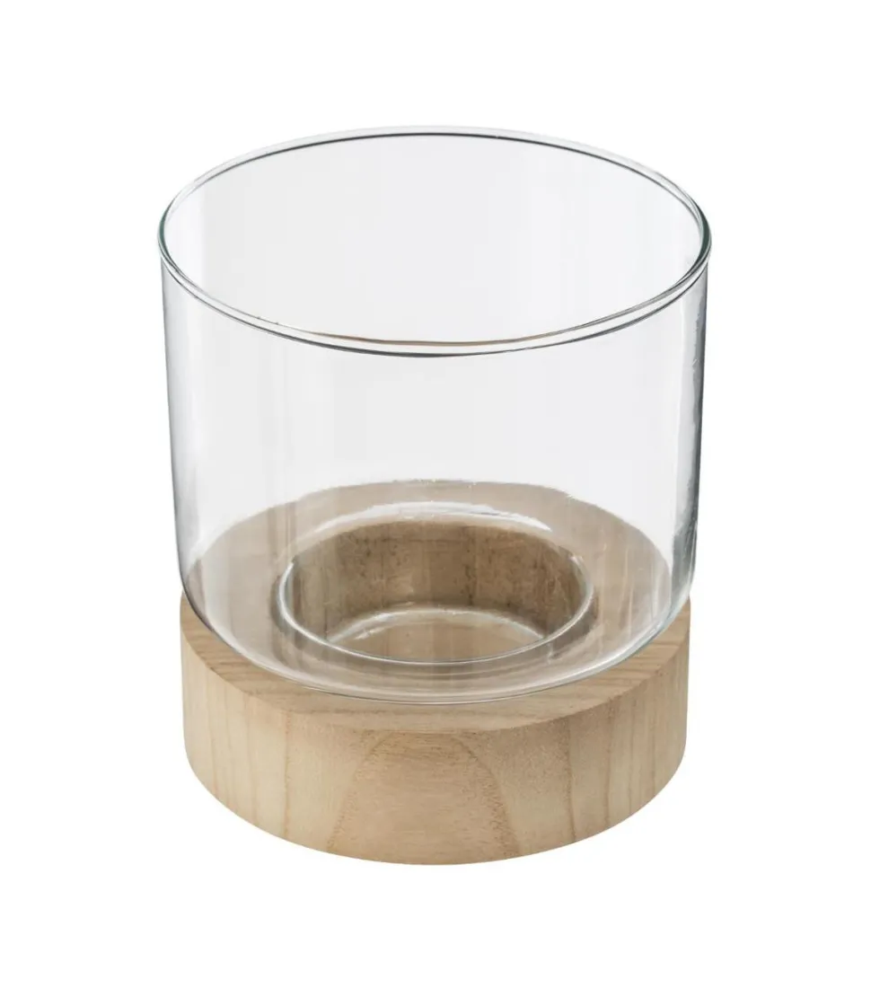 Atmosphera Photophore Verre Et Bois D.13X13.6Cm