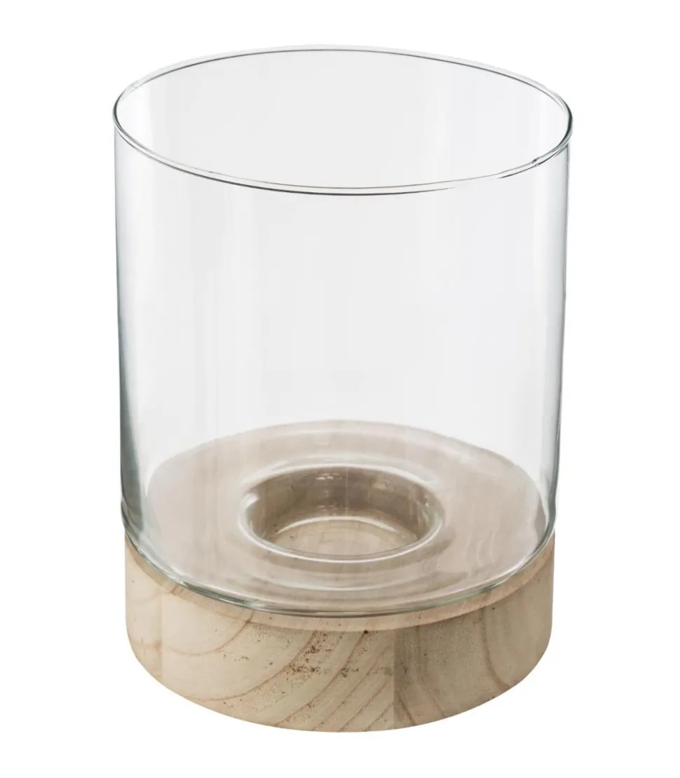 Atmosphera Photophore Verre Et Bois D.16X20Cm