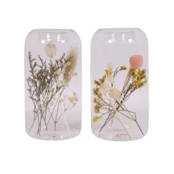 maxibazar Porte Bougie Verre Fleurs Sechees H.14Cm