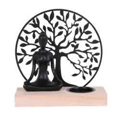 maxibazar Porte Bougie Zen Bouddha Arbre Vie 15X16Cm