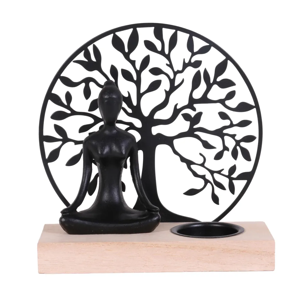 maxibazar Porte Bougie Zen Bouddha Arbre Vie 15X16Cm