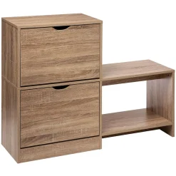 Range Chaussures Banc Bois 2 Tiroirs Naturel