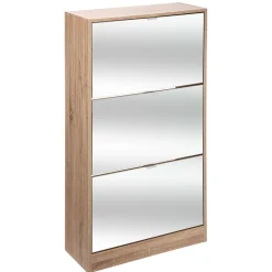 Range Chaussures Bois 3 Tiroirs Avec Miroir Naturel
